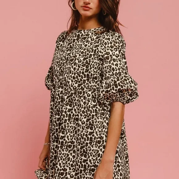 BiBi Leopard Denim Dress With Back Contrast Tie DetailBiBi Leopard Denim Dress W - Picture 2 of 4